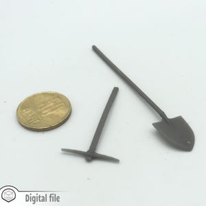 1:12 Miniatur Set von 2 handgehaltenen Gartenwerkzeugen - Schaufel und Spitzhacke 3D Stl File