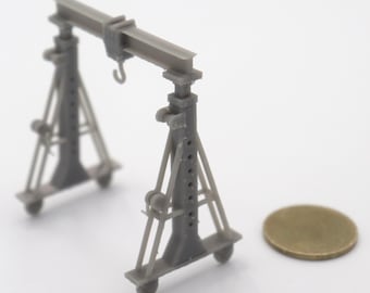 Modelo de tren con grúa pórtico pequeña en escala HO 1:87, archivo stl 3D