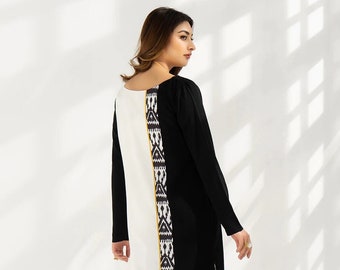 Black & White Women's Kaftan, Natural Viscose Rayon Top Kaftan, Casual Wear Caftan, Party Wear Kurti kaftan For Women, Gift For Her J5807