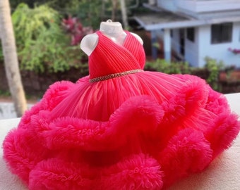 Pink Baby Dress,Baby Fancy  Dress,Christmas Dress,Prom Dress,Birthday Dress,Photoshoot Dress,Pink Fluffy Dress,Girl Dress,1st Birthday Gift