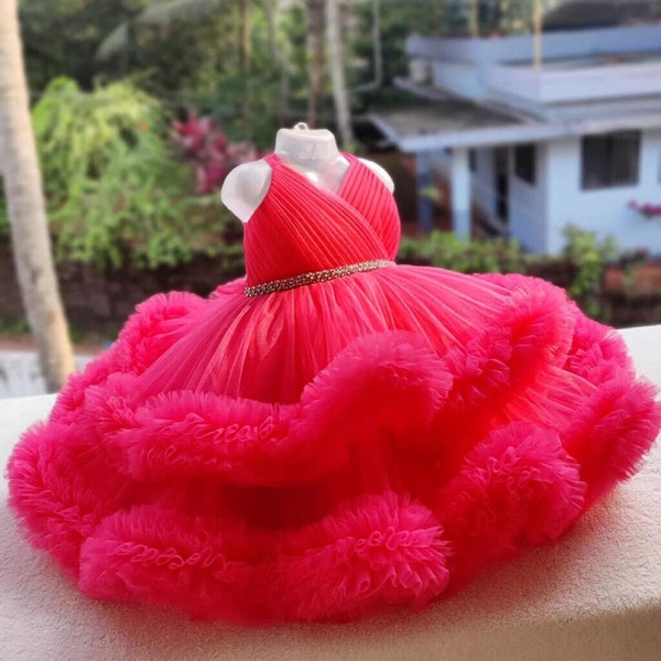 Pink Baby Dress,Baby Fancy  Dress,Christmas Dress,Prom Dress,Birthday Dress,Photoshoot Dress,Pink Fluffy Dress,Girl Dress,1st Birthday Gift