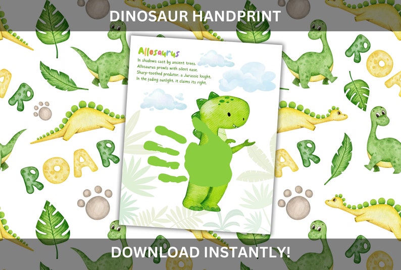 Dinosaur Handprint Art, Dino Handprint Allosaurus, Printable Birthday ...