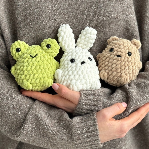 Forest Friends 3-in-1 | Cute Plush Bunny, Frog, and Bear Crochet Patterns | Easy Amigurumi Crochet Patterns for Beginners | PDF Patterns