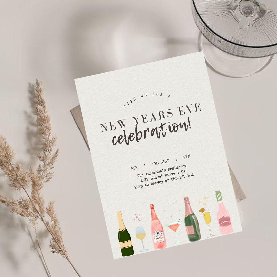 New Years Eve Party Invitation, NYE Party Invitation Template, Black ...