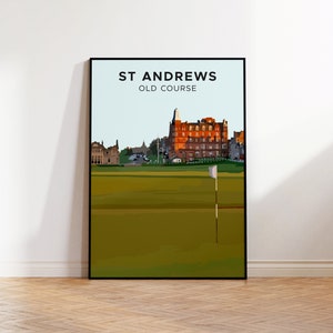 St Andrews Old Course Modern Golf Print | 18th Hole | Golf Poster | Golf Wall Art | Travel Art Poster | Scotland | Scottish Print |