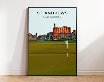 St Andrews Old Course Modern Golf Print | 18th Hole | Golf Poster | Golf Wall Art | Travel Art Poster | Scotland | Scottish Print |