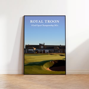 Stampa di golf Royal Troon Open 2024 / Poster di golf / Arte murale di golf / Poster di arte di viaggio / Stampa di golf scozzese / Stampa di campi da golf / Regalo di golf