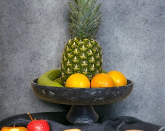 Black Marble Fruit Serving Bowl - Marble Cake Stand - Decorative Serving Stand - Pedestal Bowl - Home Gifts  - 11.8 inches/ 30cm