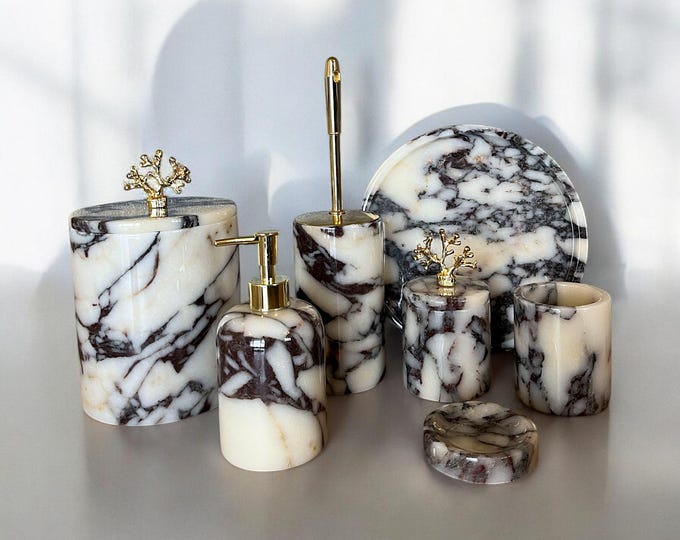 Marble Bathroom Set & Accessories 7 Pieces, Luxury Home Decor, Marble ...