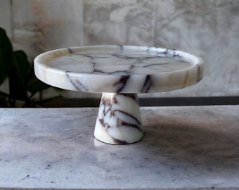 Calacatta Viola Marble Cake Stand, Luxury Serving Stand, Cake Stand, Pedestal Serving Tray, Housewarming Gifts, Home Gifts, 10.6 inches