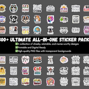 All-in-One Sassy Sayings and Playful Pets Sticker Pack | Quirky Quotes & Cute Sticker | Digital Download