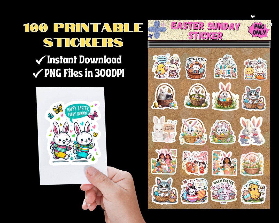 100 Easter Printable PNG Sticker, Easter Packaging Stickers, Print and ...