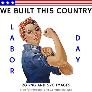 Paquete de imágenes prediseñadas del Día del Trabajo, Hombres y mujeres en el trabajo, Construimos este país, Feliz Día del Trabajo, Diseños de camisetas, Manualidades de bricolaje, Digital, Uso comercial