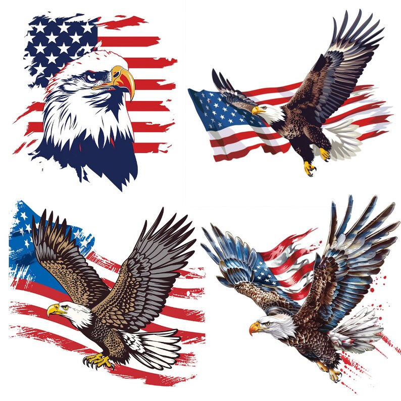 15 USA Patriotic Bald Eagle Flag Clipart Bundle, Transparent Clipart