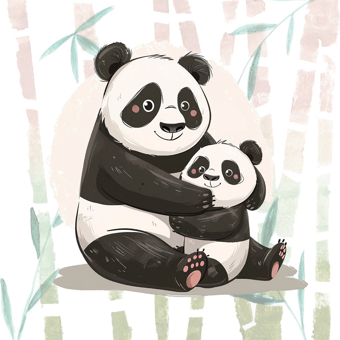 Mama Panda Clipart Set - Cute Mom and Baby Panda Graphics for Mother's ...