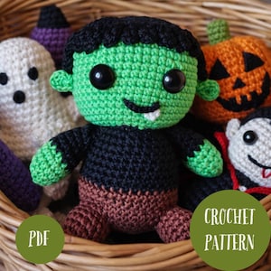 Modèle de Frankenstein : Poupée amigurumi au crochet pour décoration d’Halloween (PDF)