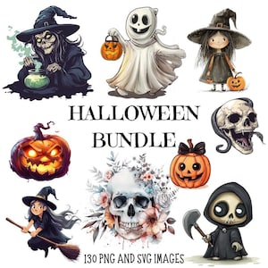 Halloween Clipart Bundle: Spooky Skulls, Witches, Pumpkins & Ghosts