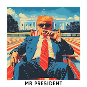 Trump 2024, Presidente Donald 47, Seduto su una sedia a sdraio, Divertente Donald Trump, Rendiamo di nuovo grande l'America, Pacchetto di clipart PNG e SVG