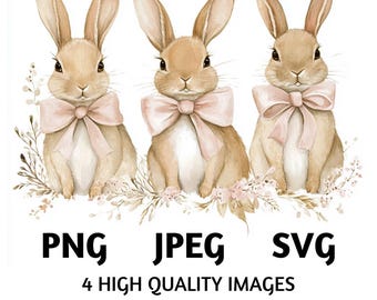 Easter Bunny Clipart Bundle: Coquette Watercolor Designs (PNG, SVG, JPEG)