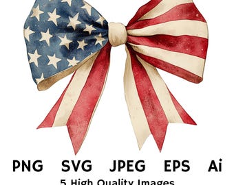 Vintage American Flag Bow: Watercolor USA Design, America 250 (Digital Download)