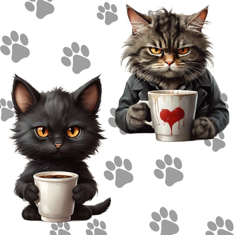 Grumpy Cat Clipart with Coffee Cute Digital Cat Art for Mugs, T-Shirts, and Printables Perfect for Cat Lovers Gift, Coffee Lover Gift image 3