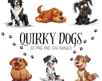 Paquete de imágenes prediseñadas de perros peculiares: estilo caricatura (PNG y SVG)