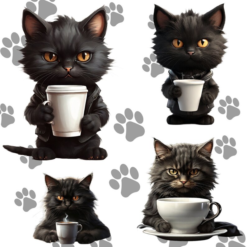 Grumpy Cat Clipart with Coffee Cute Digital Cat Art for Mugs, T-Shirts, and Printables Perfect for Cat Lovers Gift, Coffee Lover Gift image 5