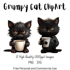 Pacchetto di clipart di Grumpy Cat, 12 immagini PNG e SVG con licenza commerciale