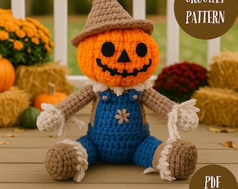 Scarecrow Crochet Pattern PDF, Pumpkin Halloween Amigurumi Design for Beginners