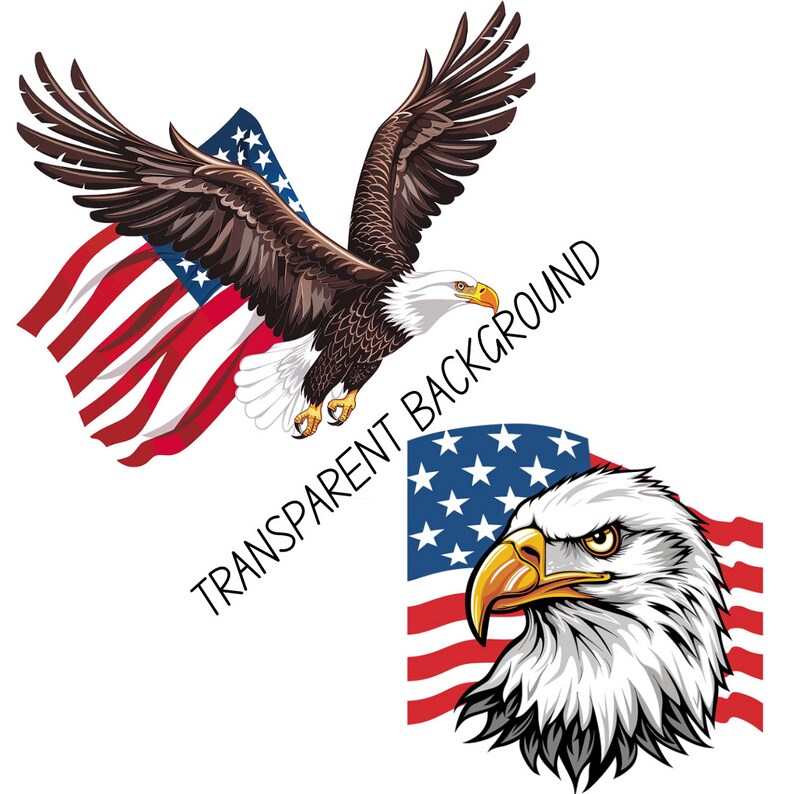 15 USA Patriotic Bald Eagle Flag Clipart Bundle, Transparent Clipart