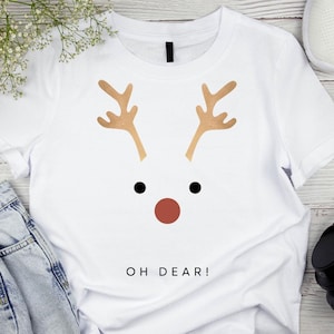 Funny Rudolph Reindeer Face Tee, rendier PNG, Oh Dear SVG, vakantie T-shirt Design, grappige kerst afdrukbare, hoge kwaliteit digitaal, gratis gebruik