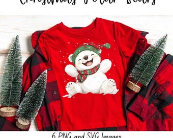 Christmas Polar Bear Clipart, 6 PNG and SVG Designs for Holiday Crafts