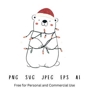 Cute Christmas Polar Bear wrapped in Christmas Lights, Have a Beary Christmas, PNG, SVG, Digital Download, Commercial Use Free