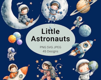 Kid Astronaut Clipart Bundle, Watercolor Space Art for Kids