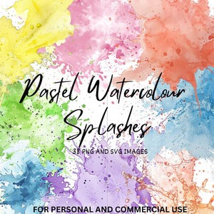 Watercolor Splash Clipart Bundle, 38 Pastel PNG & SVG Images for Digital Use