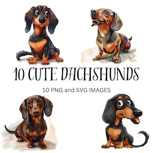 Dachshund Clipart Bundle, Fun Sausage Dog PNG SVG Illustrations for Scrapbooking and Crafts, Ideal Pet-Themed Gift
