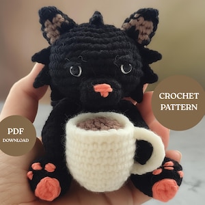Wzór szydełkowy na Grumpy Cat w formacie PDF, pluszowa zabawka w kształcie amigurumi w kształcie kubka na kawę