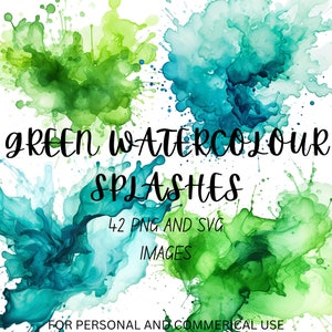 GROENE aquarel splash clipart bundel - hoogwaardige, kleurrijke digitale penseelstreken voor grafisch ontwerp, doe-het-zelf ambachten, commercieel gebruik