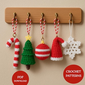 Modèle PDF de porte-clés au crochet de Noël : bonnet de Noel, canne en bonbon, boule de Noël, flocon de neige, arbre de Noël, boucles d'oreilles, adapté aux débutants