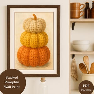 Stacked Pumpkin Wall Art, Crochet Texture Fall Decor Printable