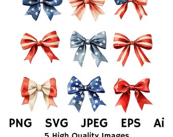 American Flag Coquette Bow - Vintage Watercolor Print, Patriotic US TShirt Design (Digital)