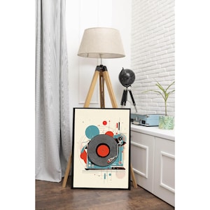 Retro Vinyl Record Japanese Wall Art Poster, Abstract Music Print, Minimalist Turntable Artwork, Primitive Music Decor, 3:4 Ratio PNG