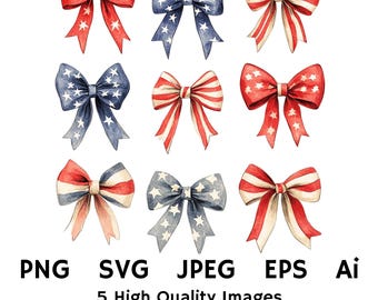 American Flag Bow Coquette - Vintage Watercolor Digital Print, Independence Day Celebration & Patriotic TShirt, America 250, Digital