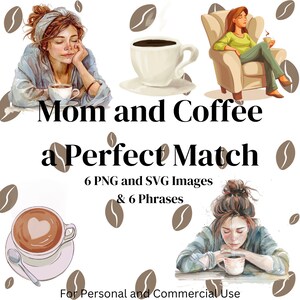 Mom Life Coffee Fun - Coleção de clipart do Dia das Mães com citações humorísticas para scrapbooking e presentes, Coffee Loving Mom