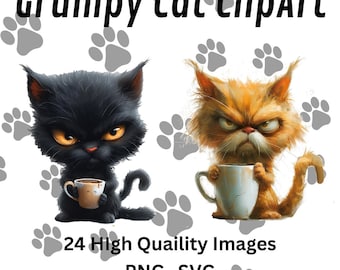 Paquete de imágenes prediseñadas de Grumpy Cat, 24 imágenes PNG y SVG para uso comercial.