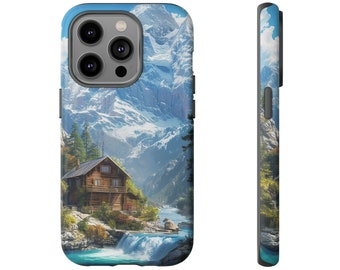 Van Gogh Style iPhone Case - Scenic Landscape with Mountain Cottage - Tough Protection for iPhone 15/14 - Artistic Tech Gift