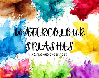 Paint Splash Clipart: 42 Colorful Watercolor Splatters in PNG & SVG Formats