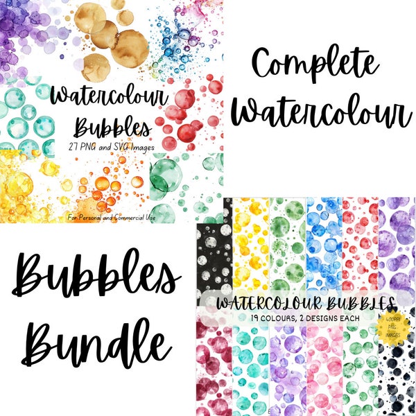 Complete Watercolour Bubbles Clipart Collection - High Quality, Colourful Digital Bubbles for Graphic Design, Digital Paper, Seamless.