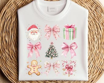 Pacchetto di clipart natalizie Coquette: disegni rosa per le feste (PNG, SVG)