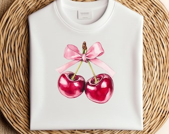 Cherry Bow Clipart: Watercolor Coquette Design (PNG, SVG, JPEG Digital Download)